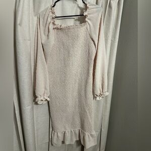 Elegant Cream Smocked Dress